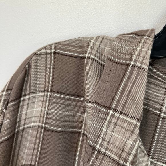 GAP Brown Plaid Cropped Flannel Button Down Shirt XXL Soft Casual Fall - Picture 6 of 10